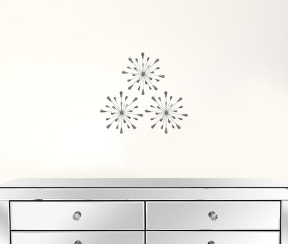 Set of Three Silver Finish Acrylic Burst Bling Wall Decor