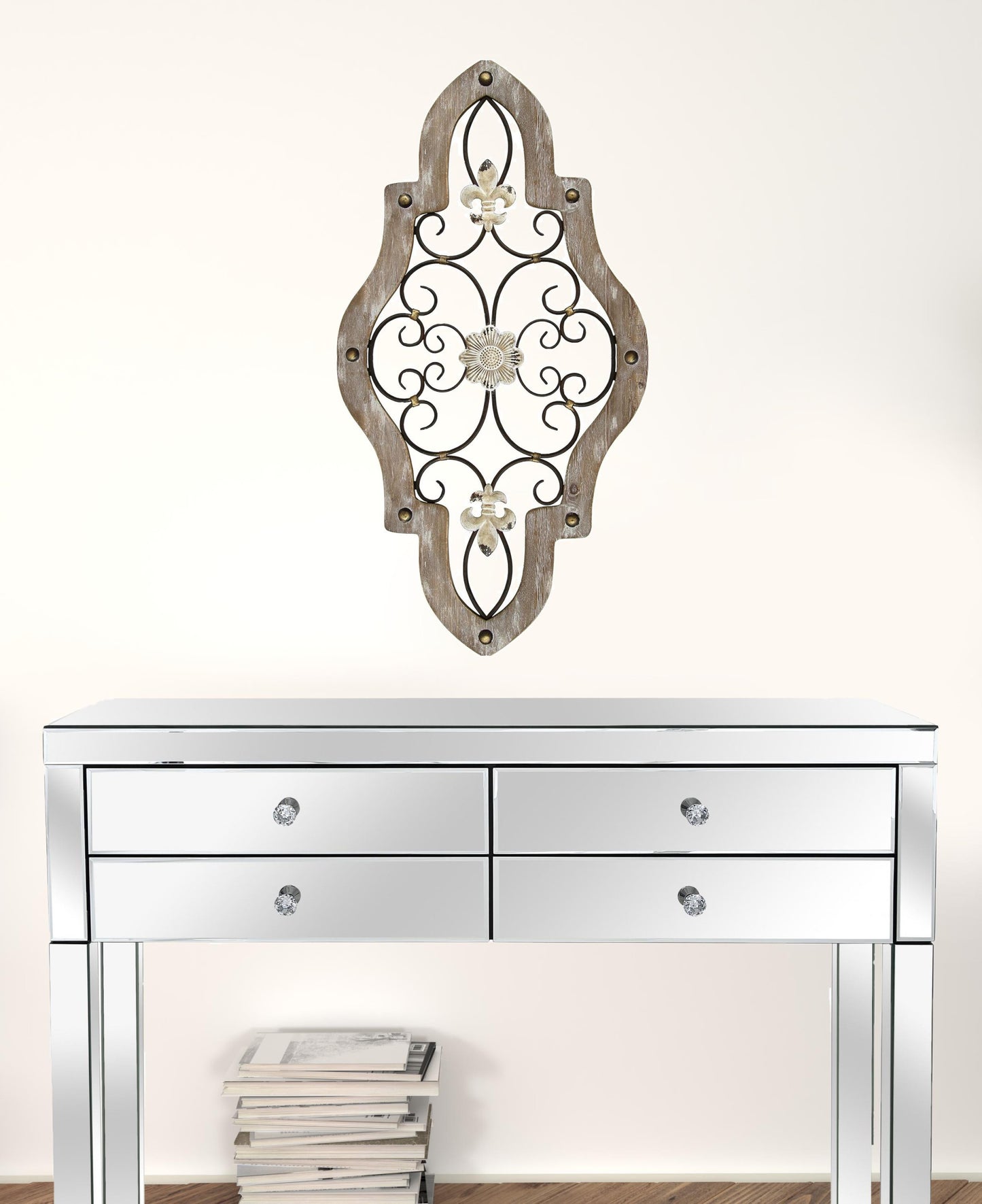 30" X 16" White Washed Metal Wall Decor