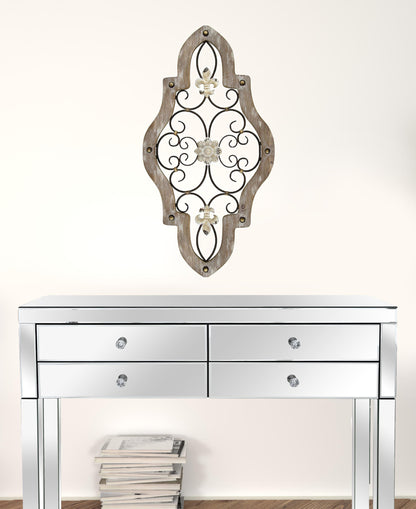 30" X 16" White Washed Metal Wall Decor