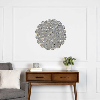 Distressed Floral Metal Medallion Wall Decor