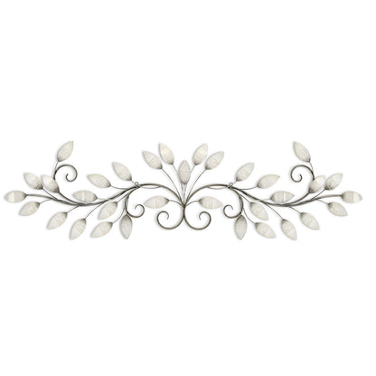 15" X 51" Pearl Metal Leaves Wall Decor