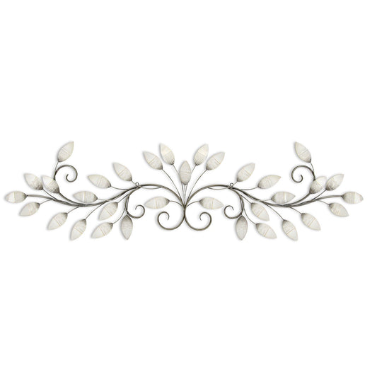 15" X 51" Pearl Metal Leaves Wall Decor