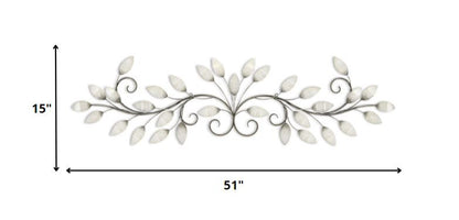 15" X 51" Pearl Metal Leaves Wall Decor