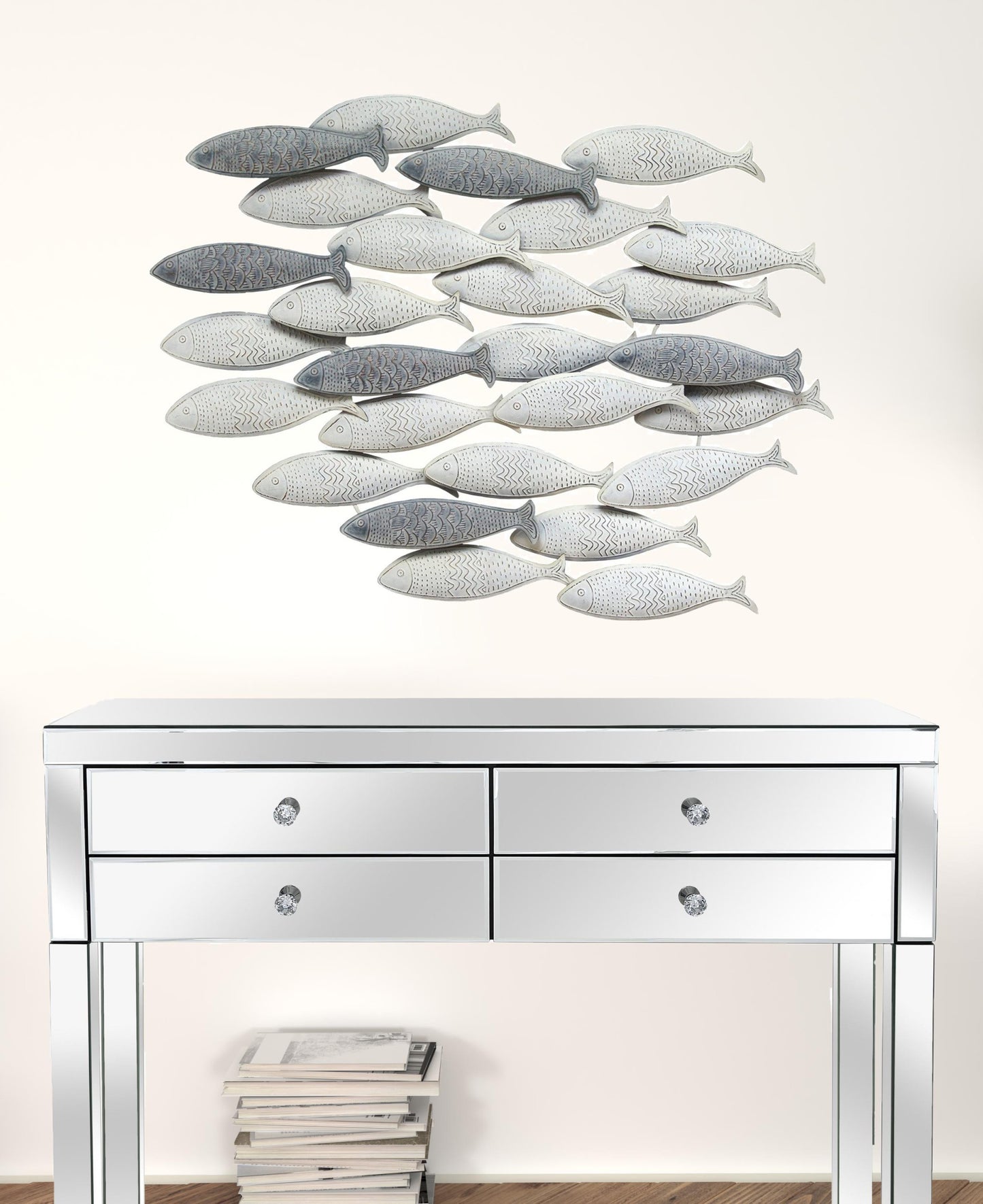 Coastal Grey School Of Fish Metal Wall Decor