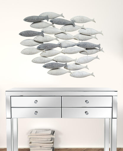 Coastal Grey School Of Fish Metal Wall Decor