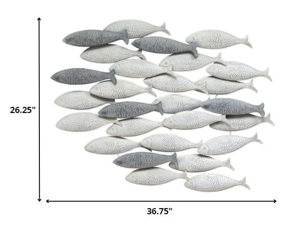 Coastal Grey School Of Fish Metal Wall Decor