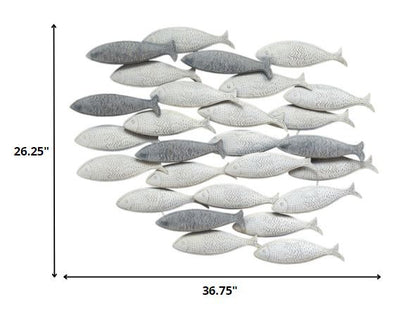 Coastal Grey School Of Fish Metal Wall Decor