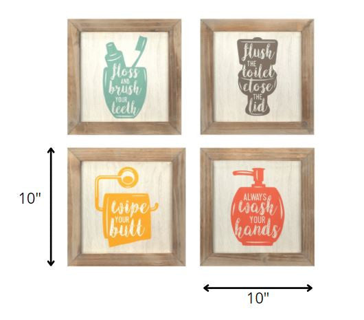 Floss  Flush  Wipe  Wash Metal And Wood Framed Wall Art