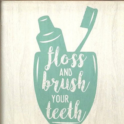 Floss  Flush  Wipe  Wash Metal And Wood Framed Wall Art
