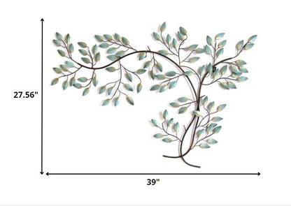 28" X 39" Green and Gold Metal Trees Wall Decor