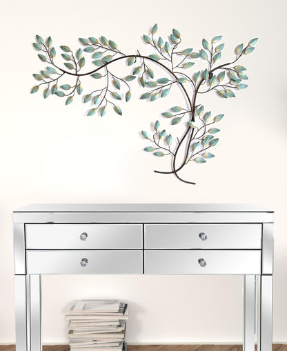 28" X 39" Green and Gold Metal Trees Wall Decor