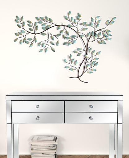 28" X 39" Green and Gold Metal Trees Wall Decor