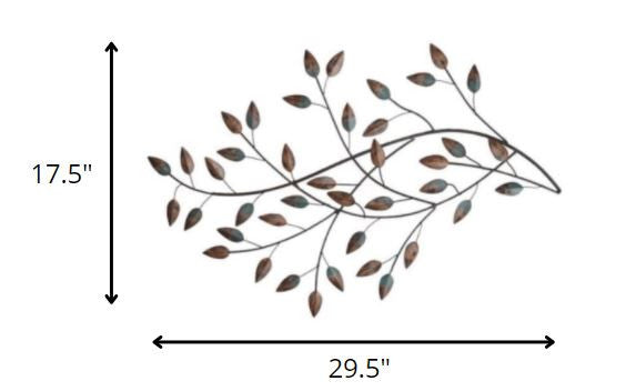 Gold And Teal Blowing Leaves Metal Wall Decor