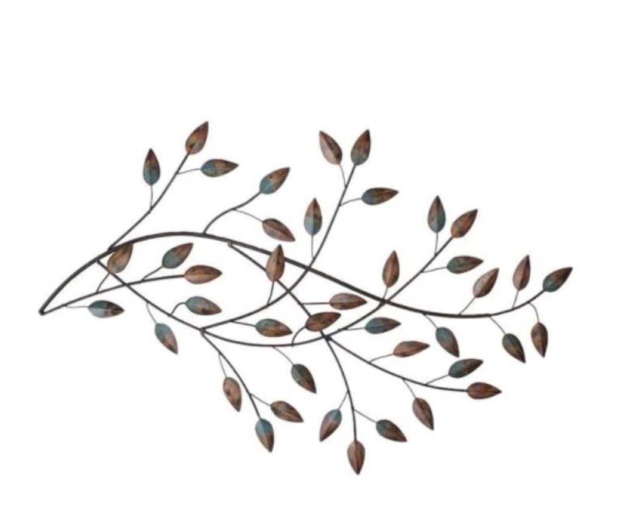 Gold And Teal Blowing Leaves Metal Wall Decor