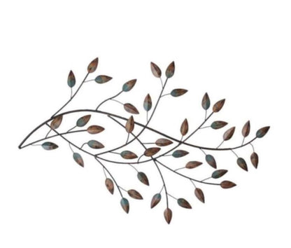 Gold And Teal Blowing Leaves Metal Wall Decor