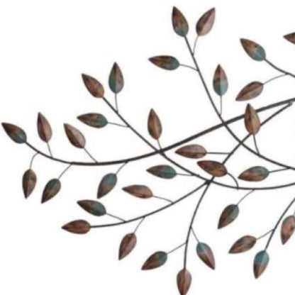 Gold And Teal Blowing Leaves Metal Wall Decor
