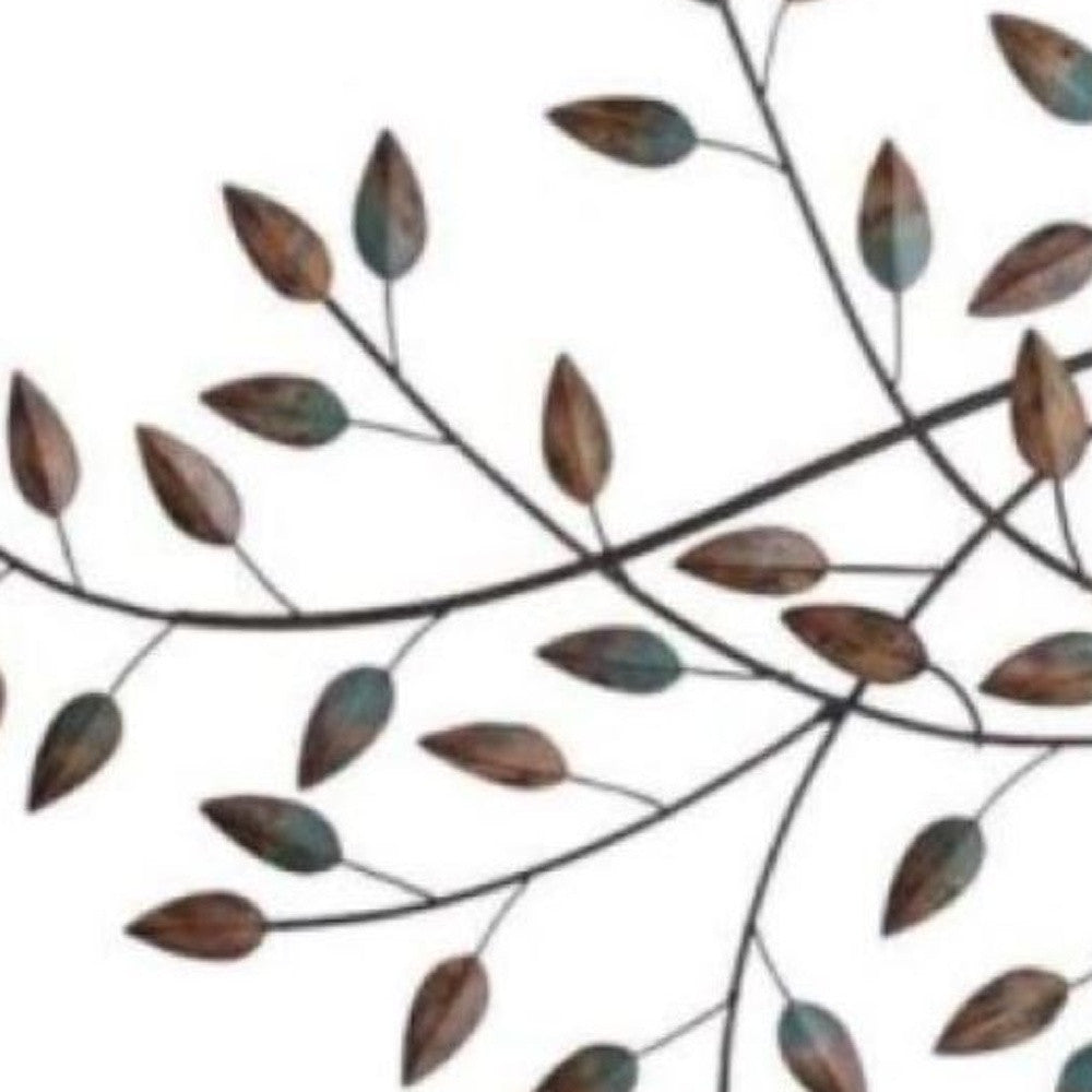 Gold And Teal Blowing Leaves Metal Wall Decor