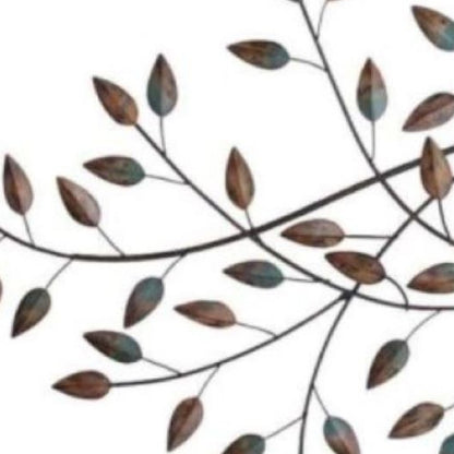 Gold And Teal Blowing Leaves Metal Wall Decor