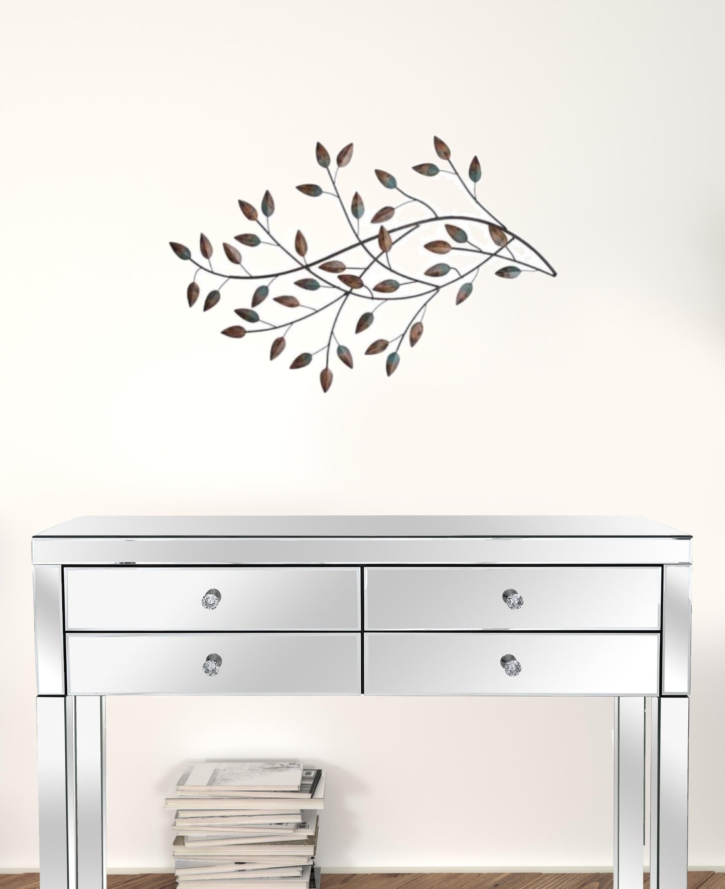 Gold And Teal Blowing Leaves Metal Wall Decor