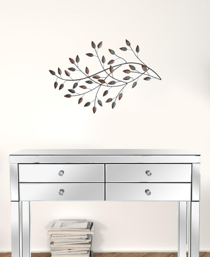 Gold And Teal Blowing Leaves Metal Wall Decor