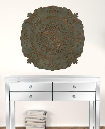 Distressed Green European Medallion Metal Wall Decor