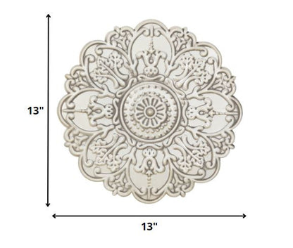 13" White Medallion Distressed Metal Wall Decor