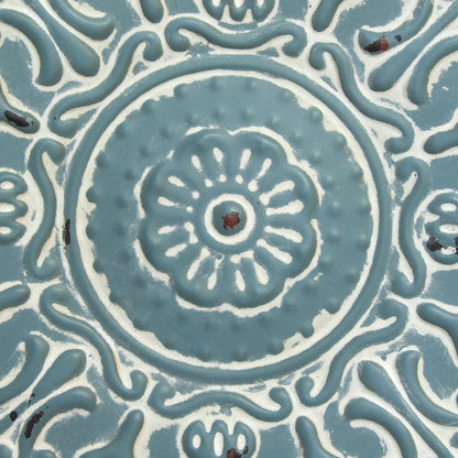 13" Teal Blue Medallion Distressed Metal Wall Decor