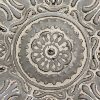 13" White Medallion Distressed Metal Wall Decor