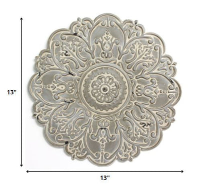 13" White Medallion Distressed Metal Wall Decor