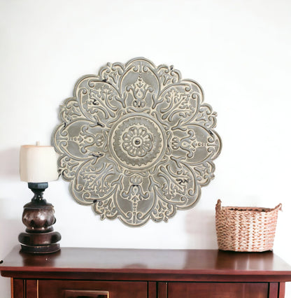13" White Medallion Distressed Metal Wall Decor