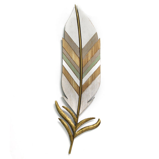 29" x 9" White and Gold Feather Wall Decor