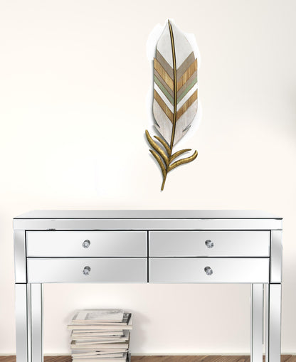 29" x 9" White and Gold Feather Wall Decor