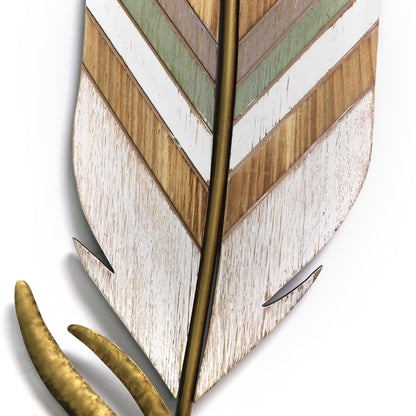 29" x 9" White and Gold Feather Wall Decor