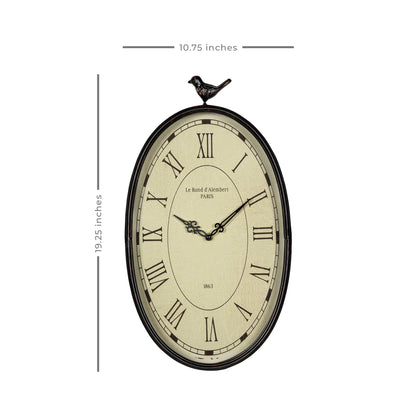 11" Oval Distressed Gunmetal Bird Analog Wall Clock