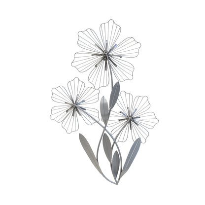 30" X 19" Silver Metal Flower Wall Decor
