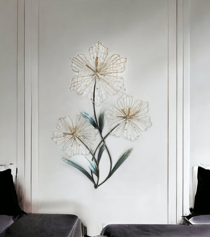 30" X 19" Silver Metal Flower Wall Decor
