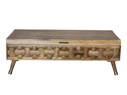 Natural Honey Solid Wood Coffee Table With Storage