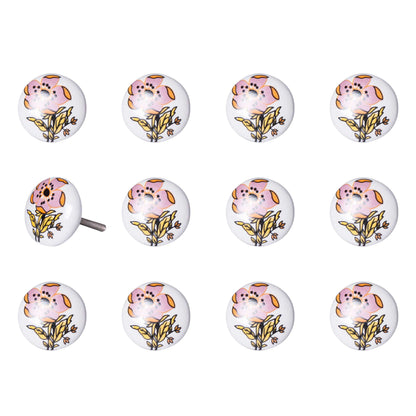Floral White And Pink Set Of 12 Knobs
