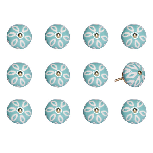 1.5" X 1.5" X 1.5" Turquoise White And Gold  Knobs 12 Pack