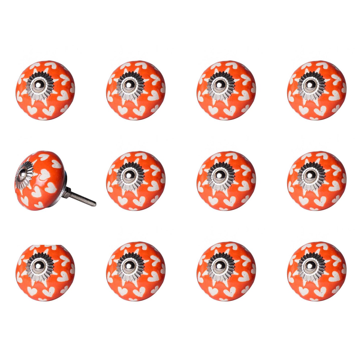 1.5" X 1.5" X 1.5" Orange White And Silver  Knobs 12 Pack