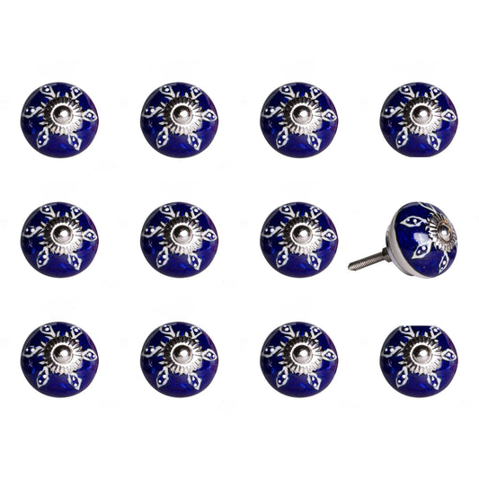 1.5" X 1.5" X 1.5" Navy White And Silver  Knobs 12 Pack