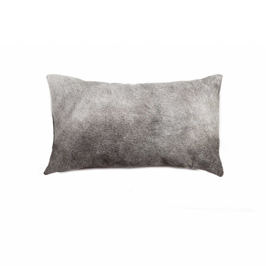 12" X 20" Gray Cowhide Pillow