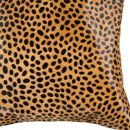 18" X 18" Orange and Black Animal Print Cowhide Zippered Pillow