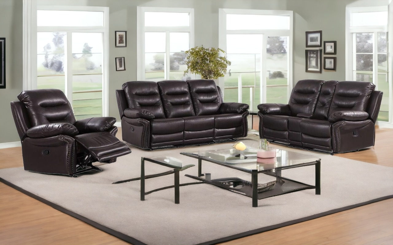 Two Piece Indoor Brown Faux Leather Five Person Seating Set