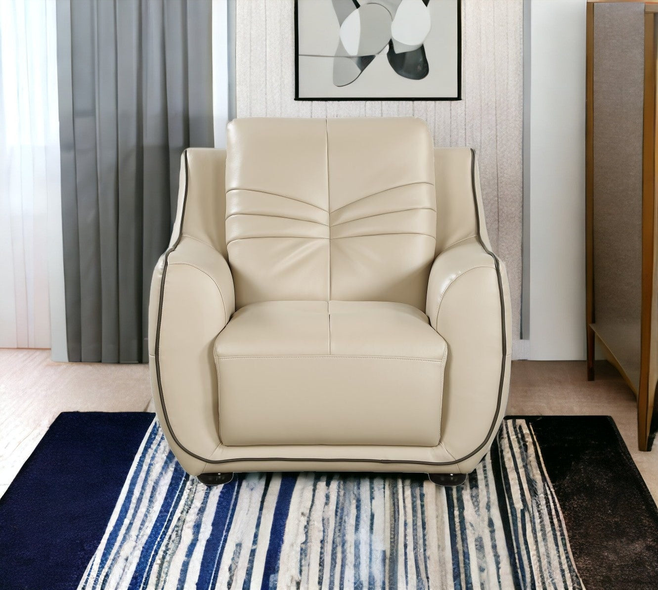 36" Beige Elegant Faux Leather Chair