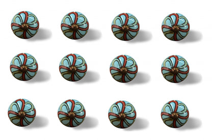 Bohemian Turquoise And Red Set Of 12 Knobs