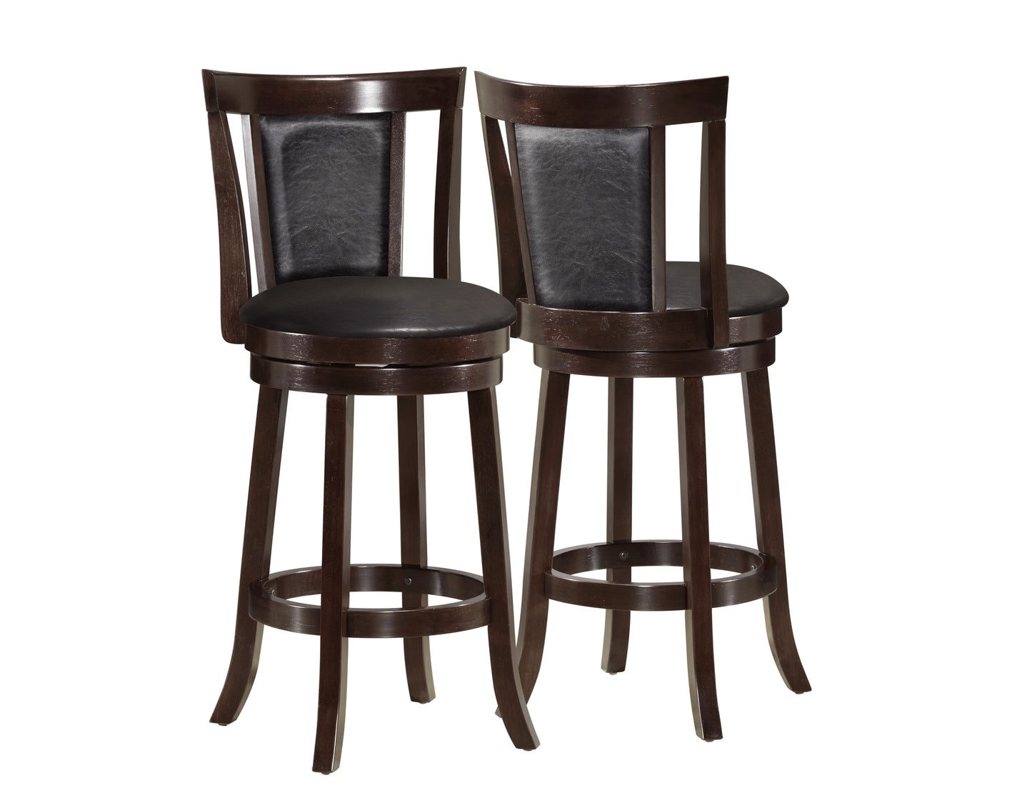 Set Of Two 78" Black And Dark Brown Solid Wood Bar Chairs With Footrest