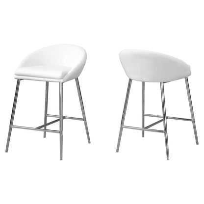Set Of Two 60" White And Silver Metal Low Back Bar Chairs With Footrest