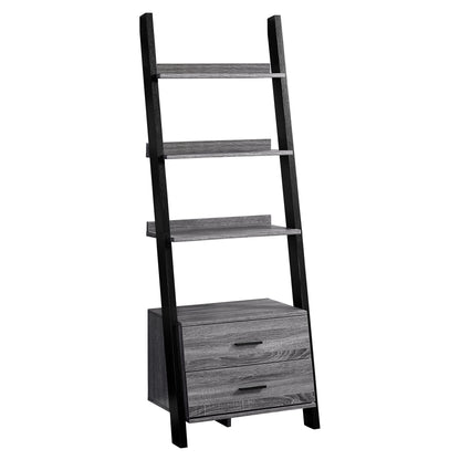 69" Cappuccino Particle Board Ladder Bookcase With Two Storage Drawers