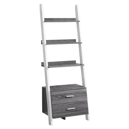 69" Cappuccino Particle Board Ladder Bookcase With Two Storage Drawers